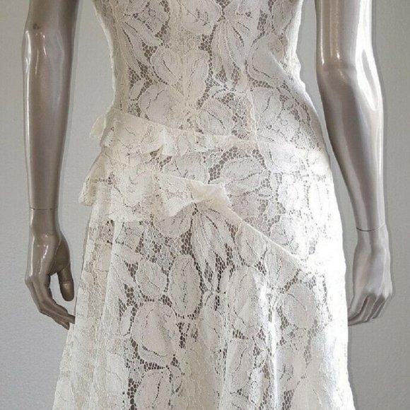 °$3,800 NEW OSCAR DE LA RENTA STUNNING IVORY WHITE FLORAL GUIPURE LACE DRESS 0 - Picture 5 of 13